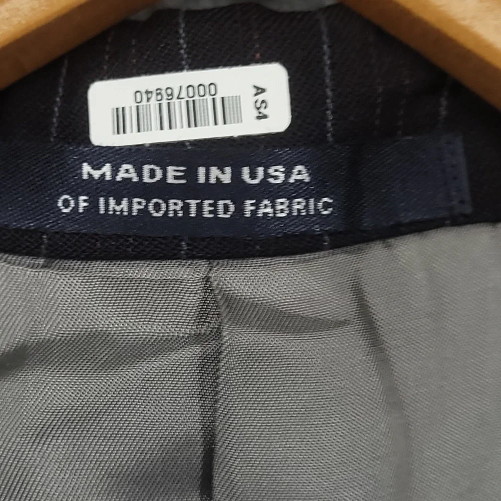 Hart Schaffner Marx Pinstripe Suit‎ Jacket Blazer Mens 42R Navy Wool EUC